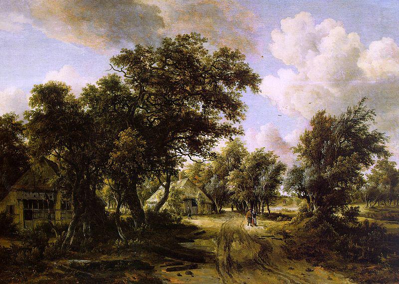 Cottages beside a Track through a Wood, Meindert Hobbema